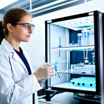 A professional scientist, fully clothed in a clean lab coat and safety glasses, standing in a brightly lit, modern biotechnology laboratory. They are meticulously observing a high-precision 3D bioprinter actively creating an intricate biological tissue structure on its platform. The background features blurred, advanced lab equipment and digital monitors displaying scientific data. Professional photography, high detail, scientific, professional dress, appropriate attire, natural pose, perfect anatomy, correct proportions, well-formed hands, proper finger count, safe for work, appropriate content, family-friendly.