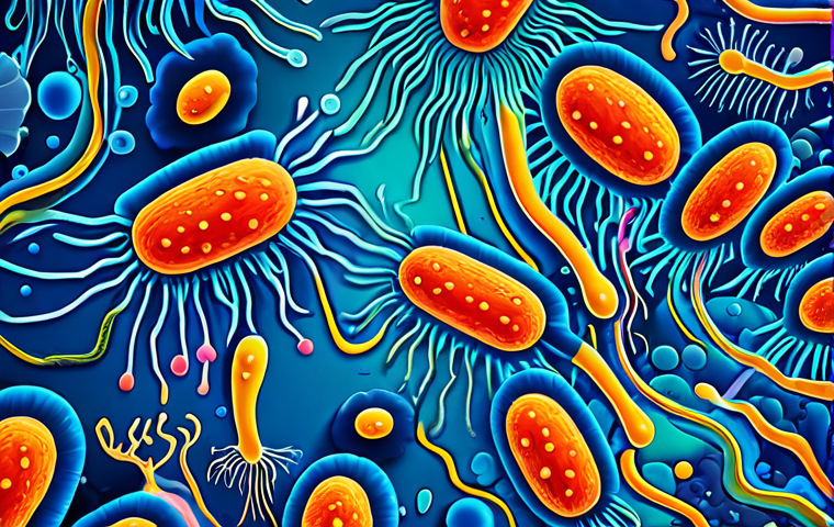 병원성 미생물 연구 - Bacterial Invasion**

"A close-up, vibrant illustration depicting bacteria (various shapes and color...