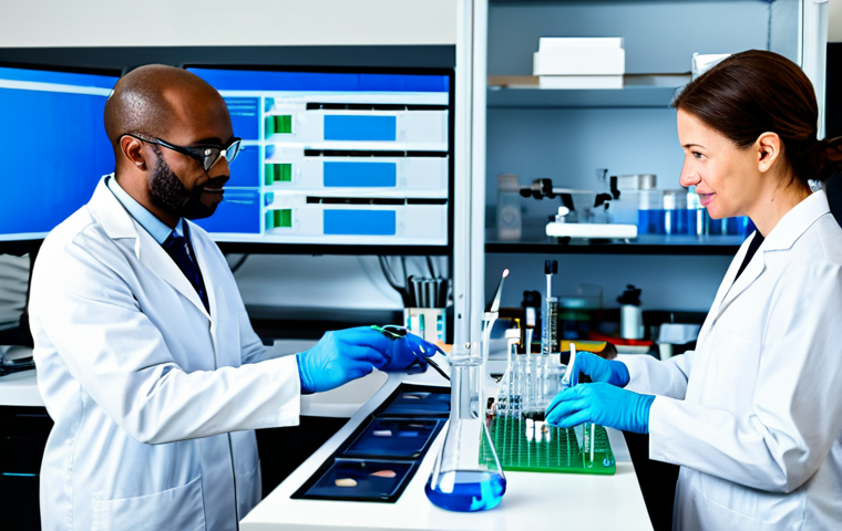 유전체 편집 윤리 - Curing Disease**

"A bright, hopeful scene depicting scientists in a modern lab, fully clothed, work...