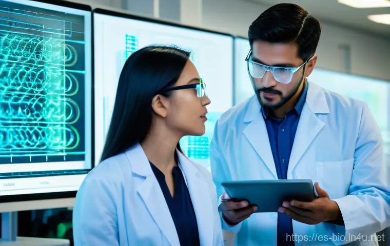 노벨 생리의학상 연구 - **Image Prompt: The Dawn of mRNA Innovation**
    A bright, ultra-modern laboratory setting. Two bri...