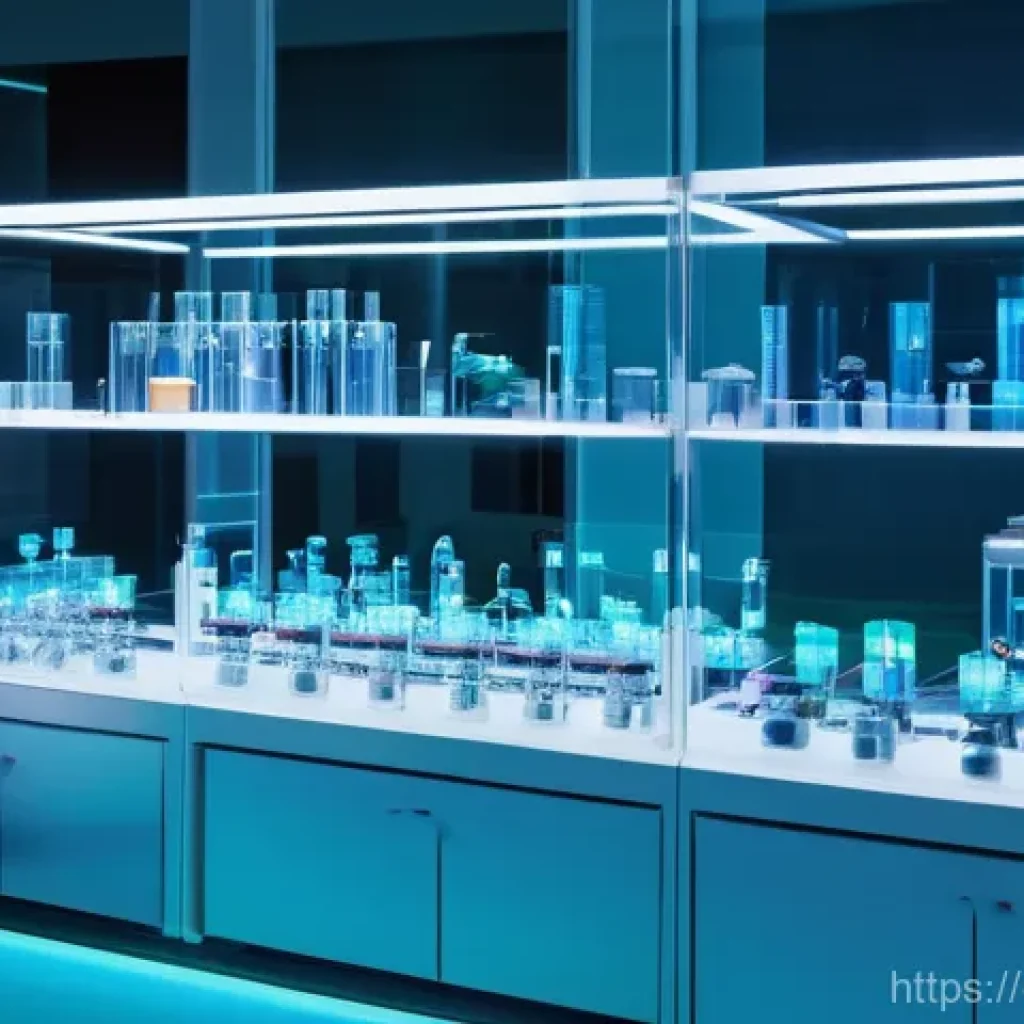 단백질 공학과 치료제 - **"The Architect of Life's Building Blocks"**:
A wide shot of a futuristic, pristine white labor...