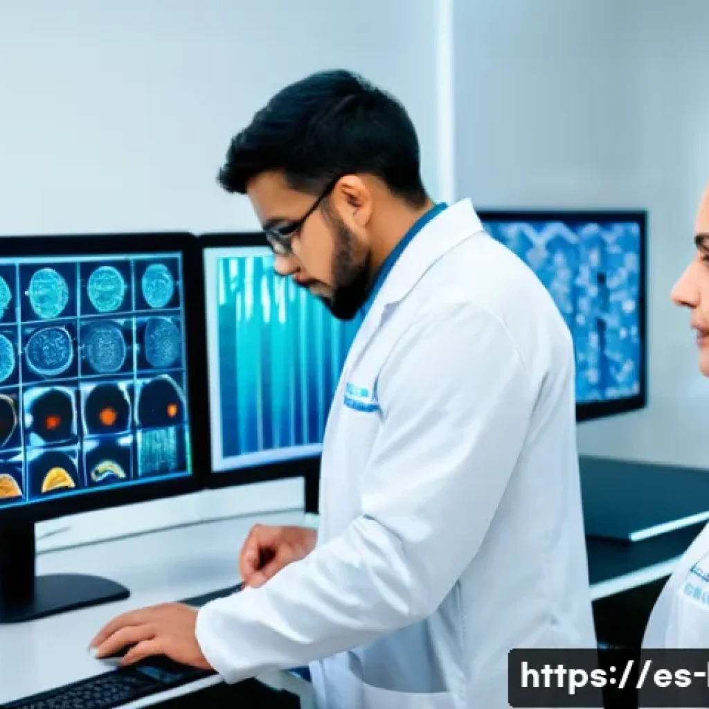 맞춤형 유전체 의학 - A modern medical laboratory scene focused on genomic analysis: a diverse group of Hispanic medical p...