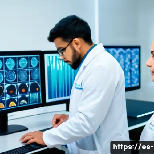 Home 33 맞춤형 유전체 의학 - A modern medical laboratory scene focused on genomic analysis: a diverse group of Hispanic medical p...