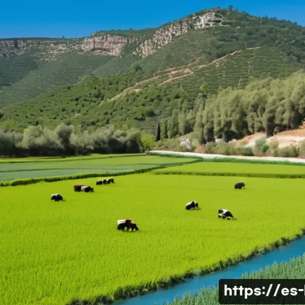 생태계 서비스 개념 - A vibrant rural landscape in Spain during spring, showing a diverse ecosystem with lush green forest...